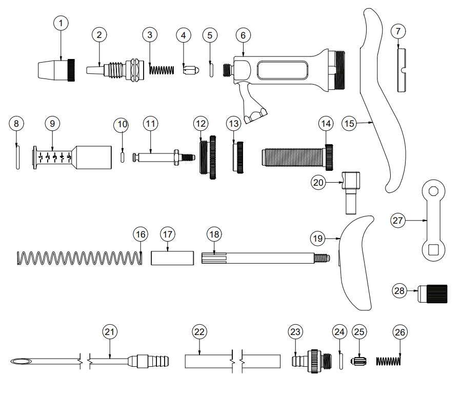 0.5mL Metal Poultry Injector Parts Breakdown